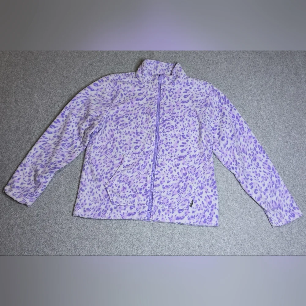 Eddie Bauer Fleece Jacket Girls M 10/12 Leopard Print Full Zip